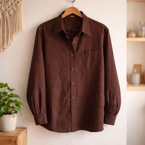 Foxcroft Womens 14 Brown Wrinkle Free Button Down Shirt Long Sleeve Cotton